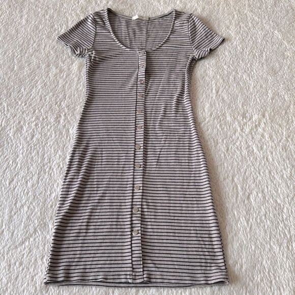 Hearts and Hips brown and tan button up striped dress size small - Picture 5 of 16